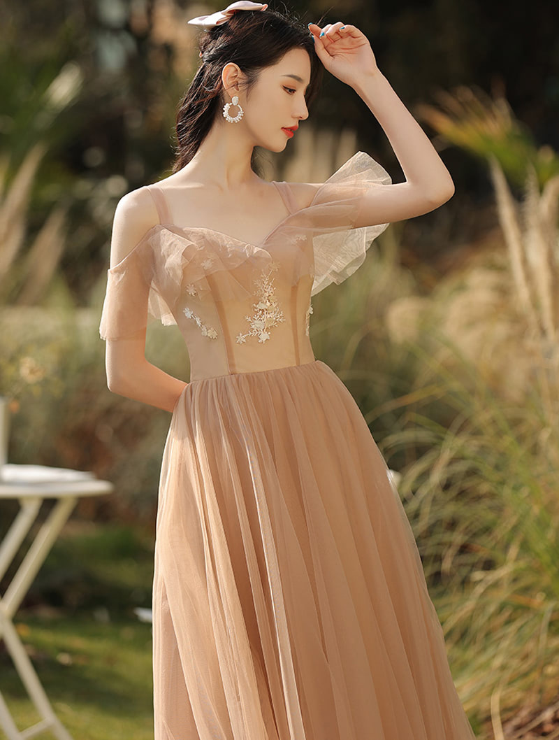 Fairy Champagne Bridesmaid Long Dress Sweet Evening Formal Gown01