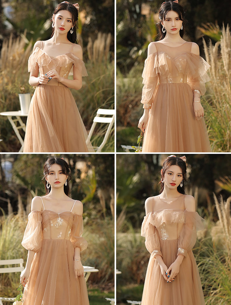 Fairy Champagne Bridesmaid Long Dress Sweet Evening Formal Gown05