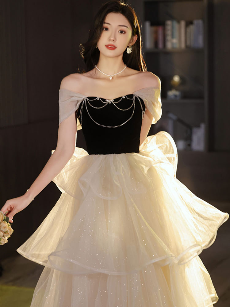 Fashion Off the Shoulder French Style Cocktail Party Formal Dress Ball Gown01