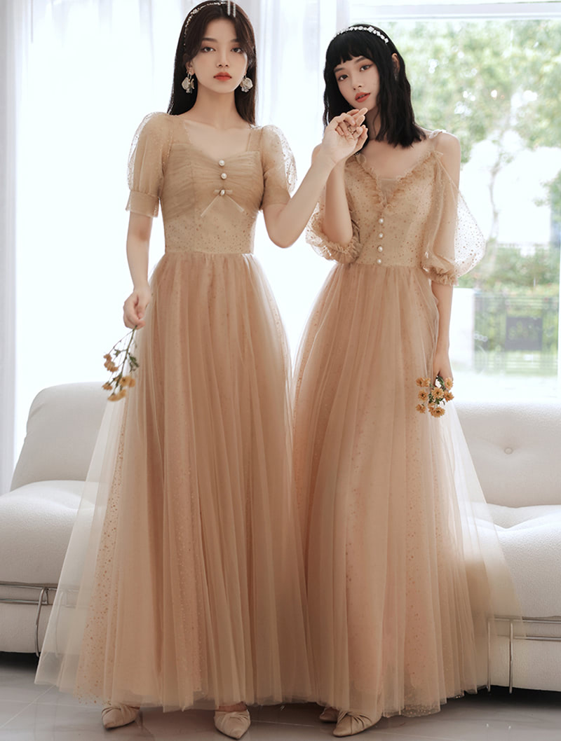 Khaki Bridesmaid Tulle Maxi Dress Plus Size Party Outfit Long Gown01