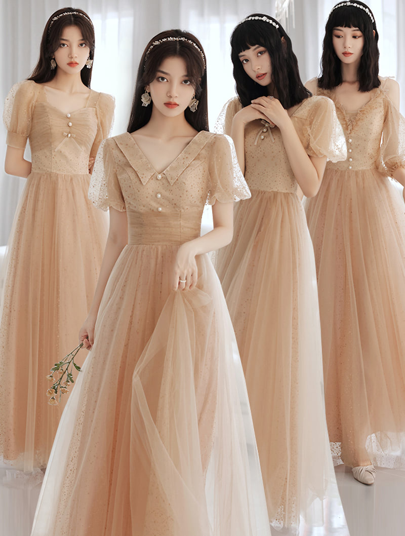 Khaki Bridesmaid Tulle Maxi Dress Plus Size Party Outfit Long Gown02