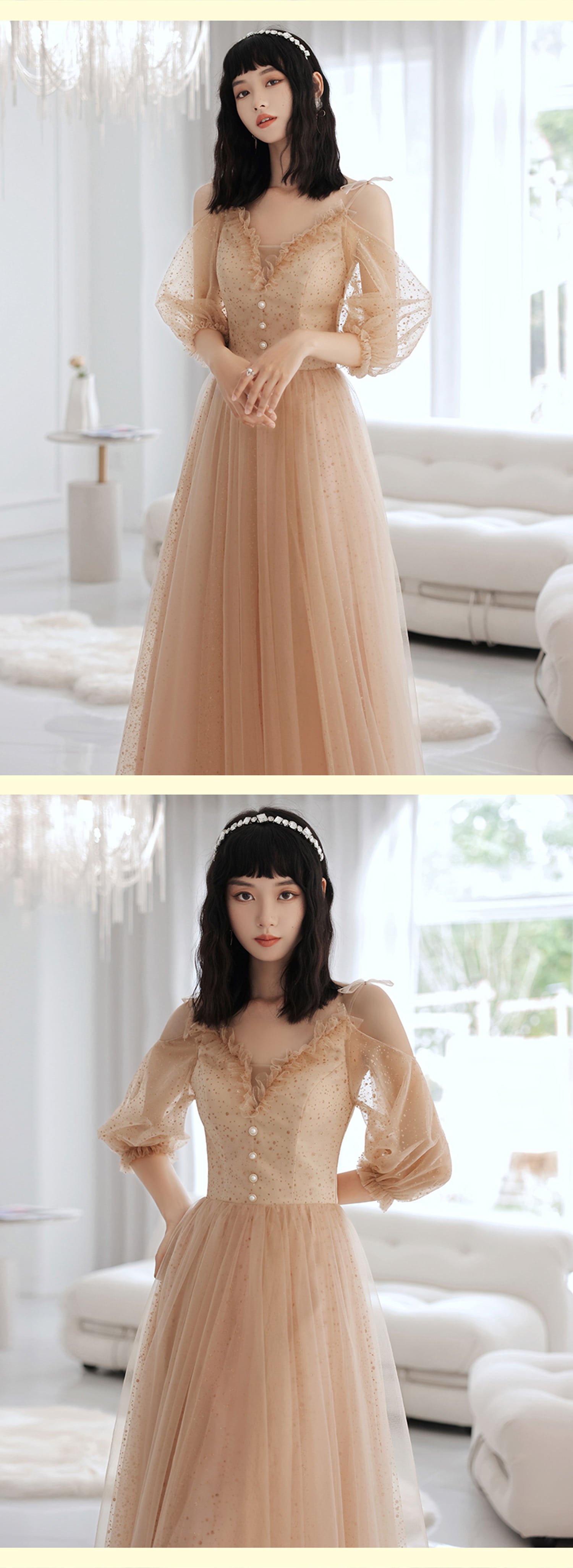 Khaki-Bridesmaid-Tulle-Maxi-Dress-Plus-Size-Party-Outfit-Long-Gown