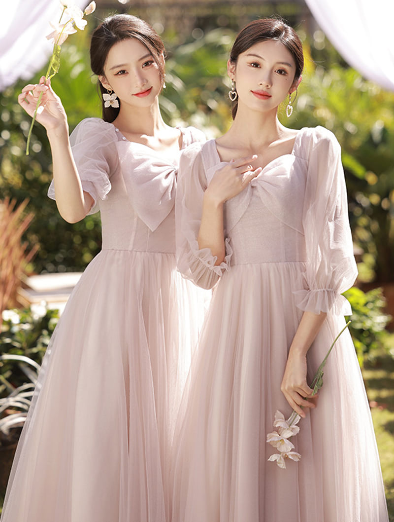 Pink Tulle Bridesmaid Dress Sweet Evening Wedding Party Guest Gown03