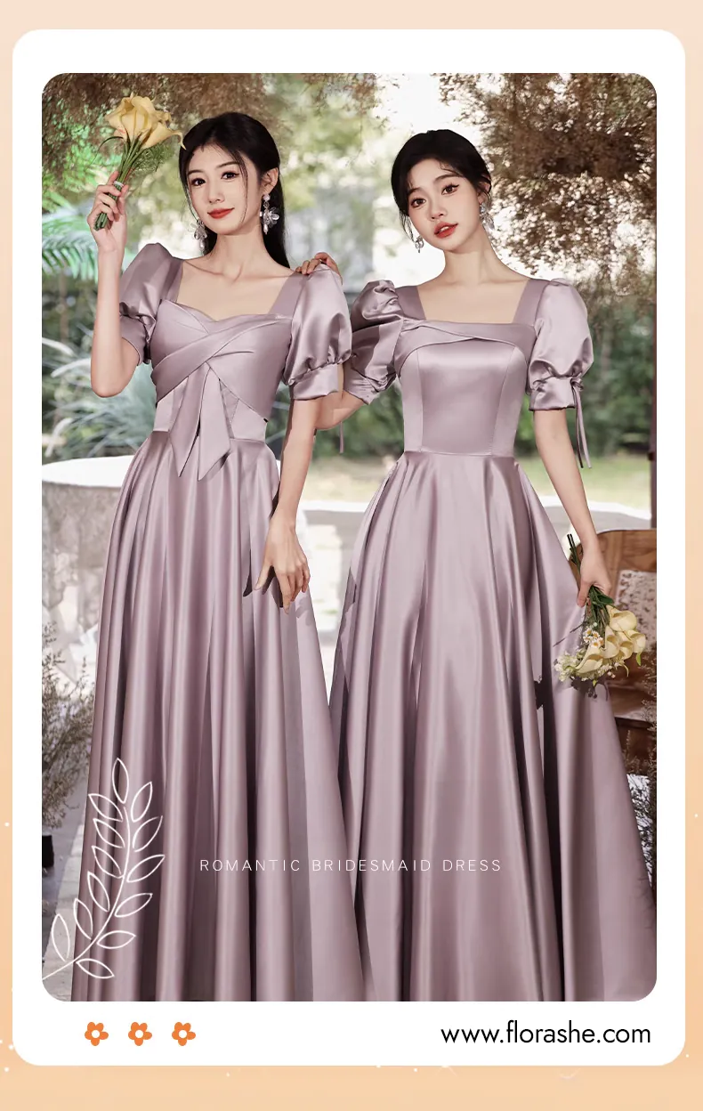 Purple Satin Bridesmaid Party Evening Dress Simple Formal Ball Gown (Size: L, Style: Style A)