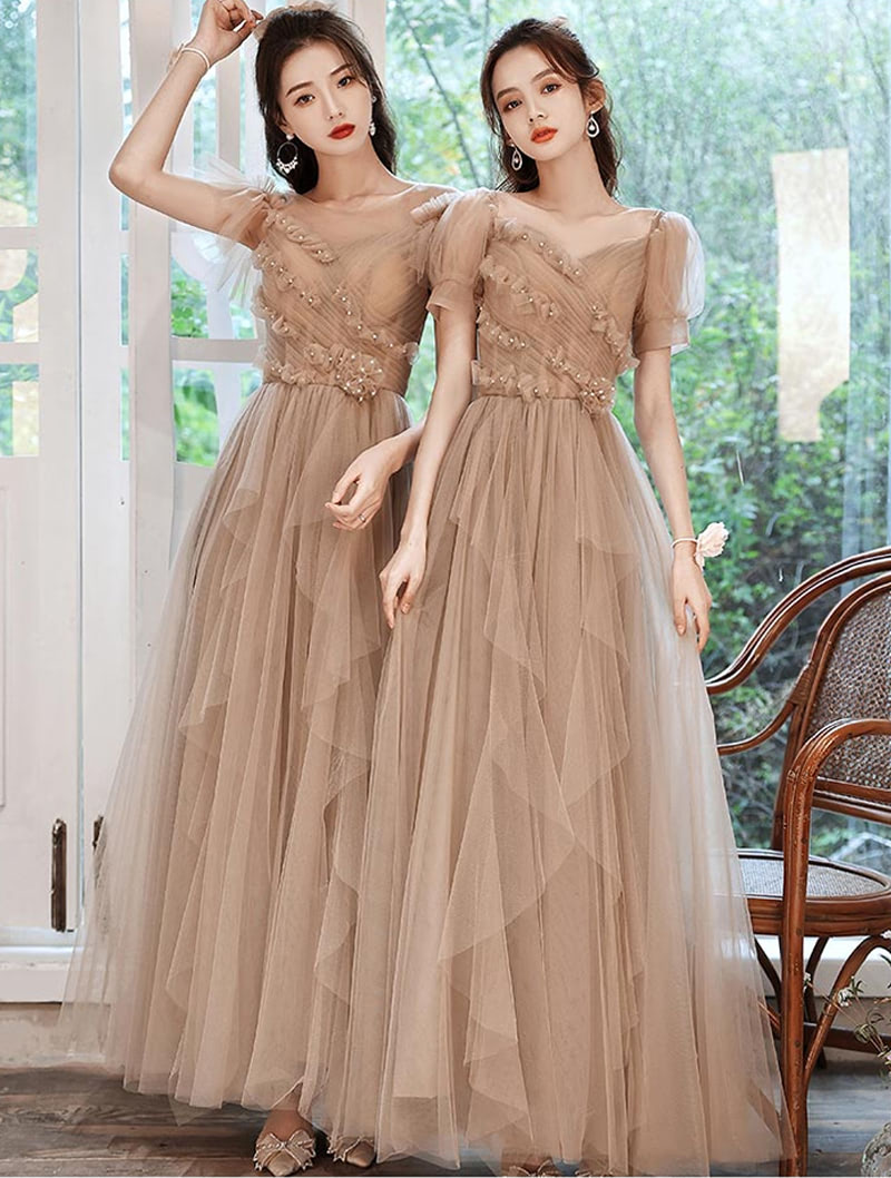 Romantic Female Tulle Wedding Banquet Bridesmaid Long Dress01