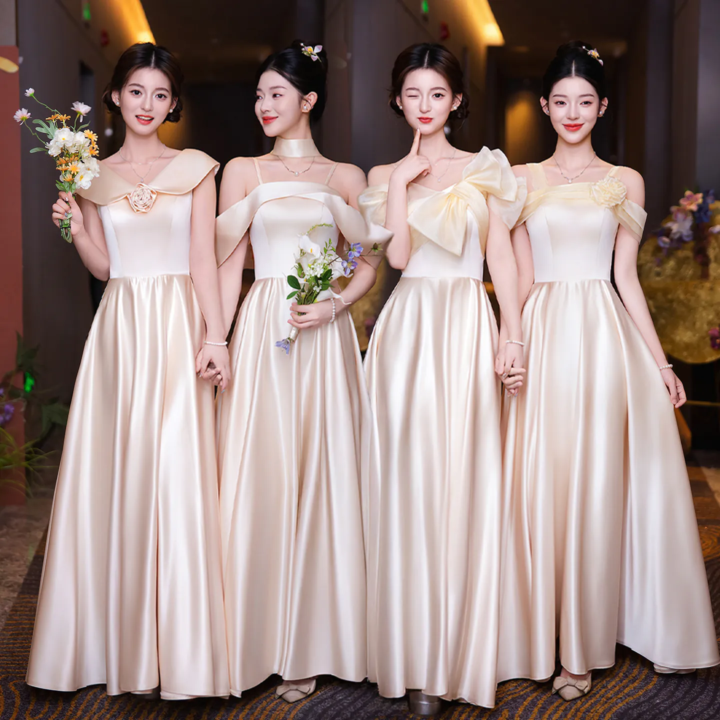 Simple Champagne Satin Bridesmaid Graduation Party Homecoming Dress -  FloraShe