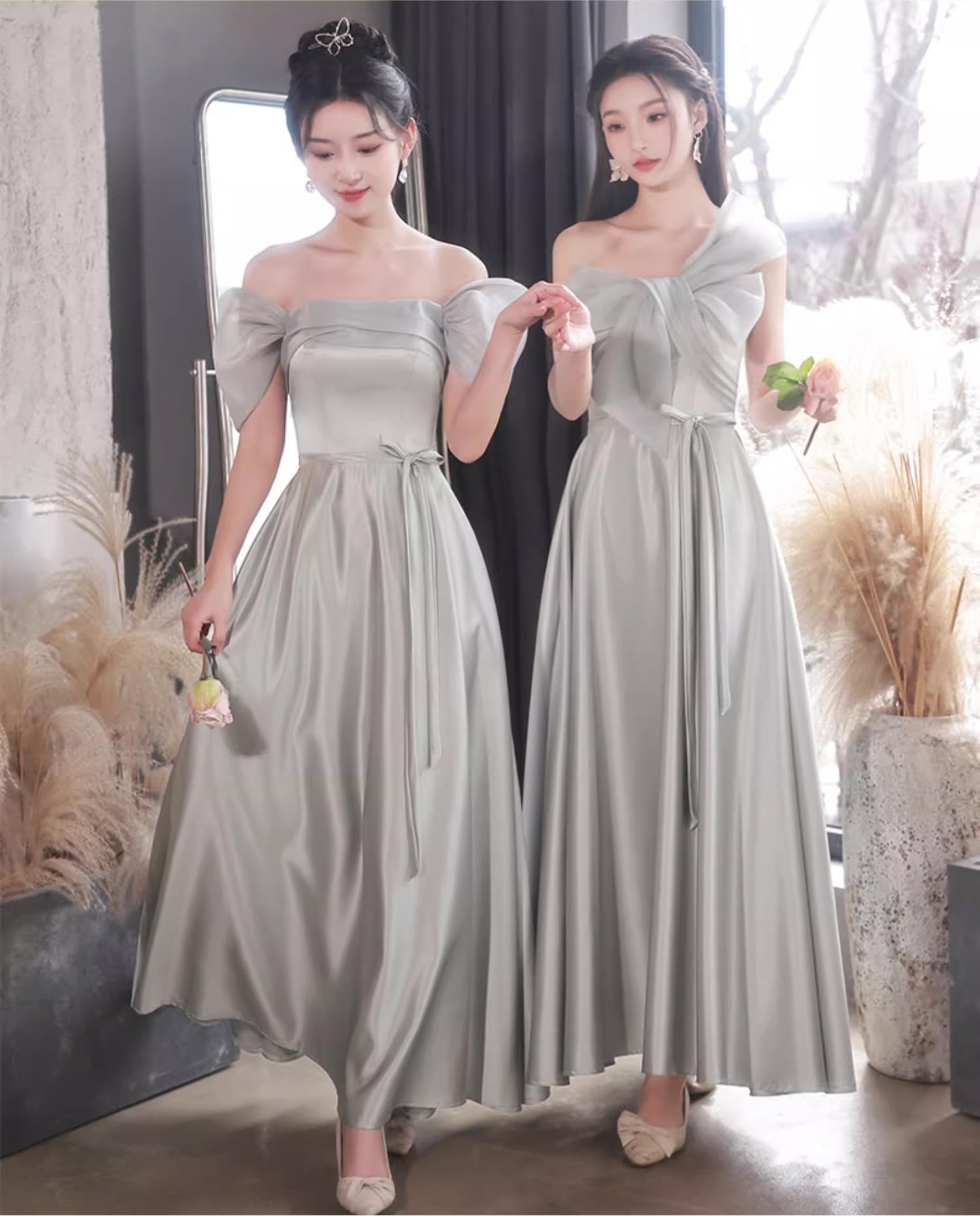 Simple-Gray-Satin-Bridesmaid-Dress-Sweet-Casual-Party-Ball-Gown12