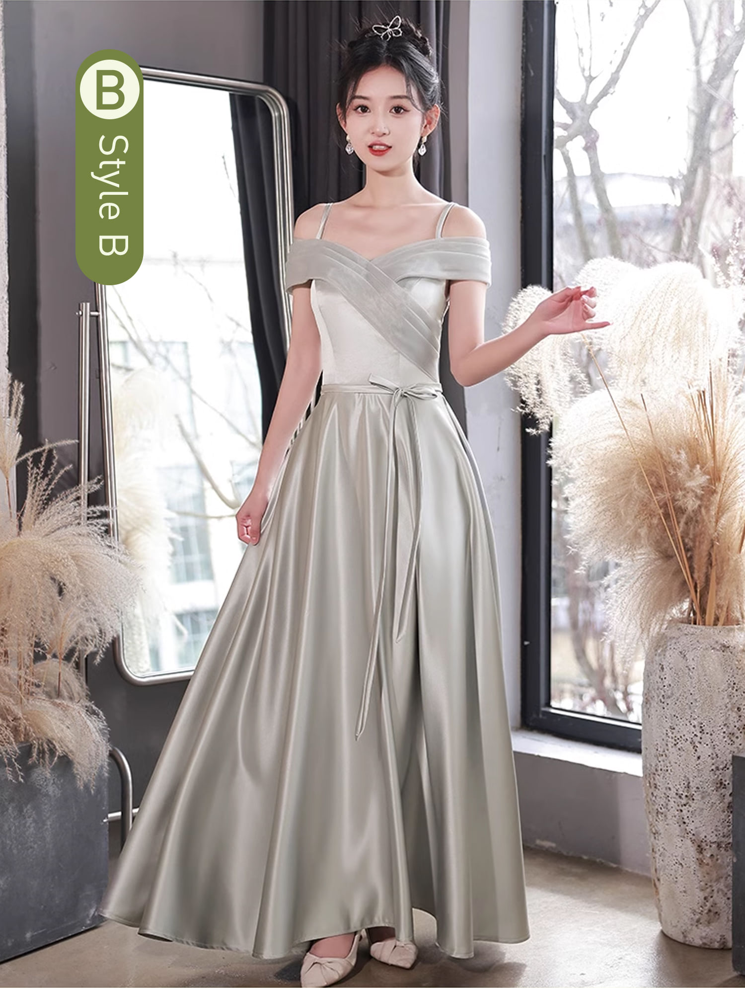 Simple-Gray-Satin-Bridesmaid-Dress-Sweet-Casual-Party-Ball-Gown20