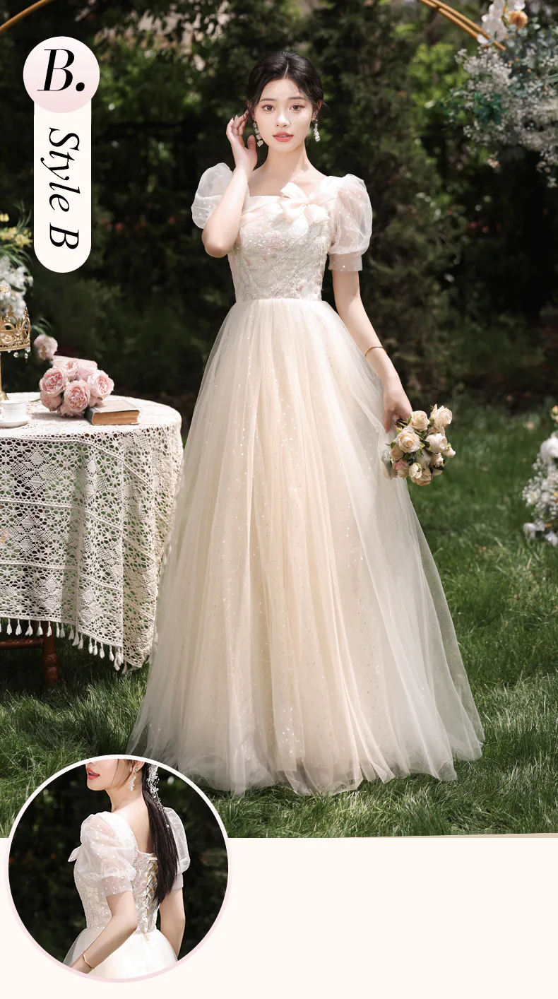 Sweet-Champagne-Tulle-Bridesmaid-Dress-Maid-of-Honor-Party-Gown19