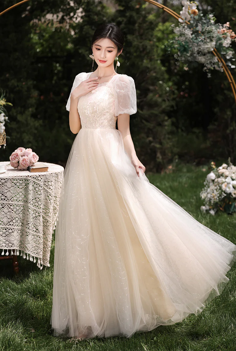 Sweet-Champagne-Tulle-Bridesmaid-Dress-Maid-of-Honor-Party-Gown24