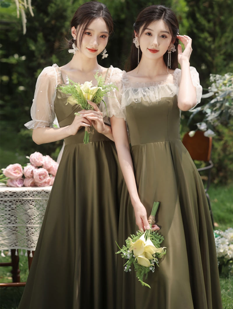 Sweet Green Satin Bridesmaid Bridal Boho Wedding Long Dress02