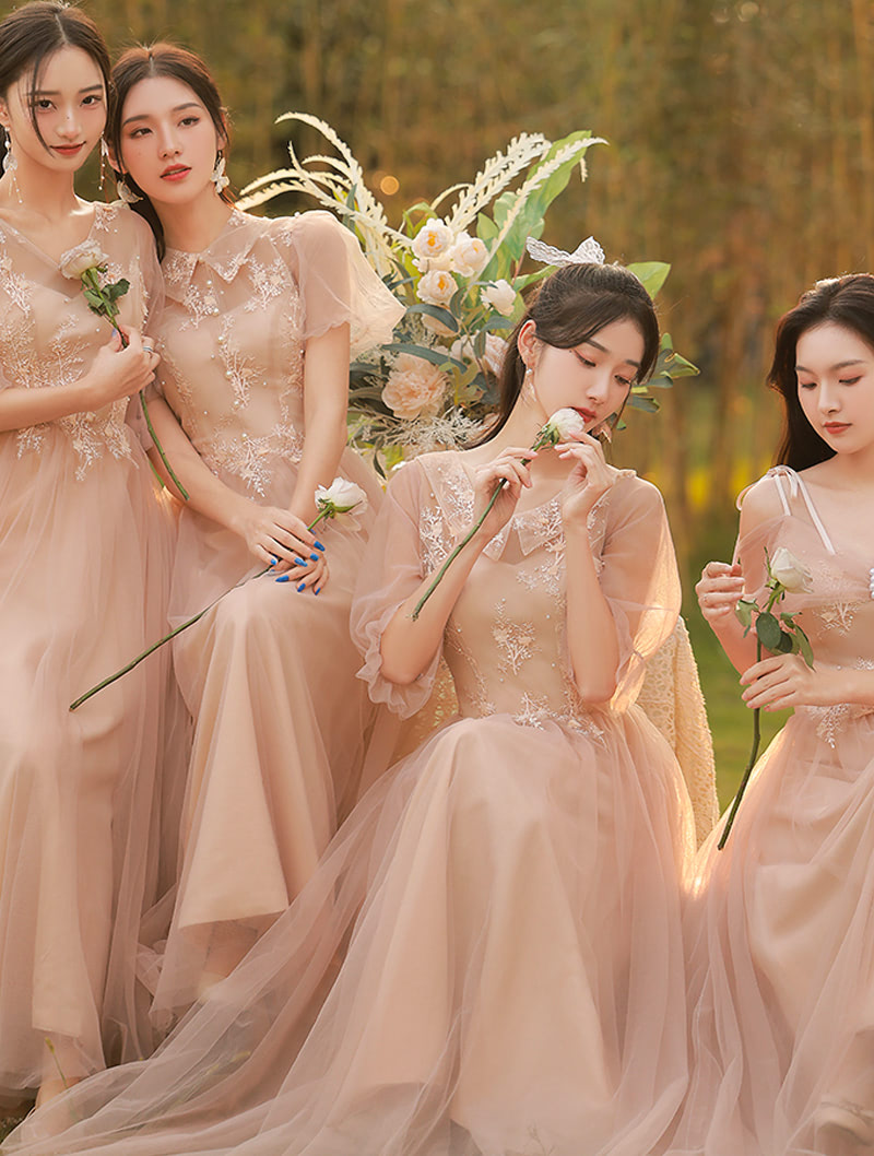 A-Line Champagne Wedding Guest Bridesmaid Dress Casual Gown01