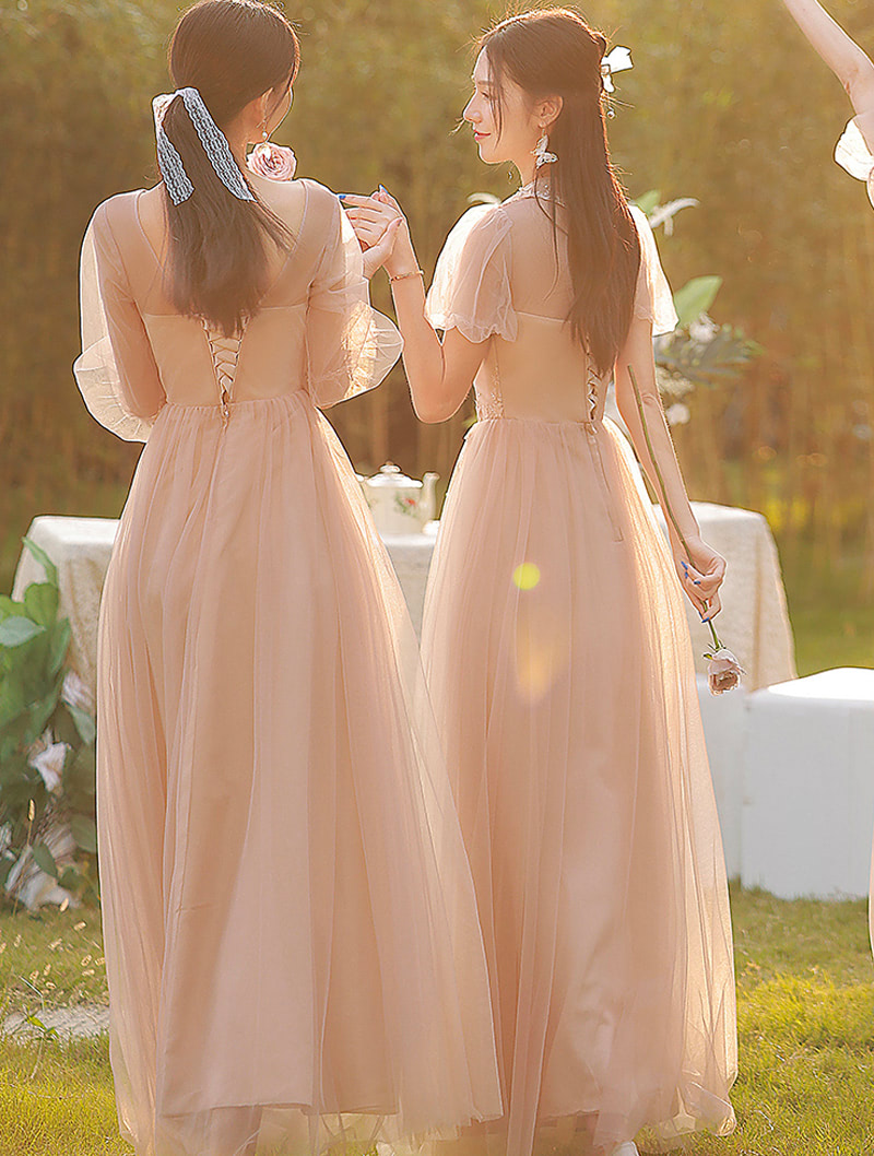 A-Line Champagne Wedding Guest Bridesmaid Dress Casual Gown04