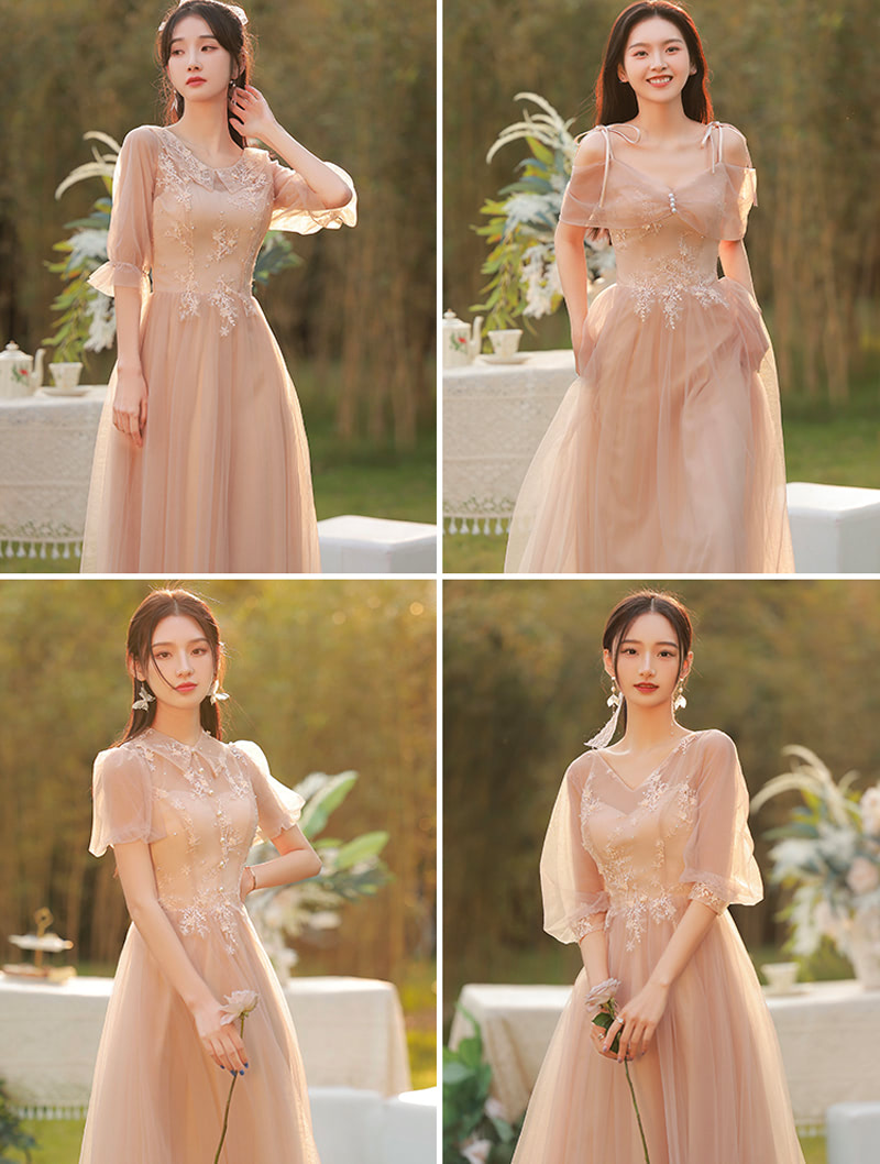 A-Line Champagne Wedding Guest Bridesmaid Dress Casual Gown05