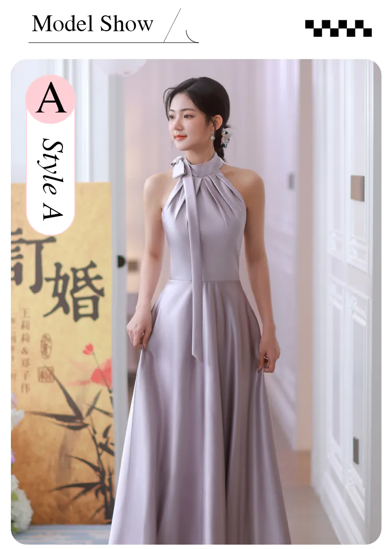 A-Line-Light-Purple-Halter-Neck-Beach-Hotel-Wedding-Satin-Bridesmaid-Dress10