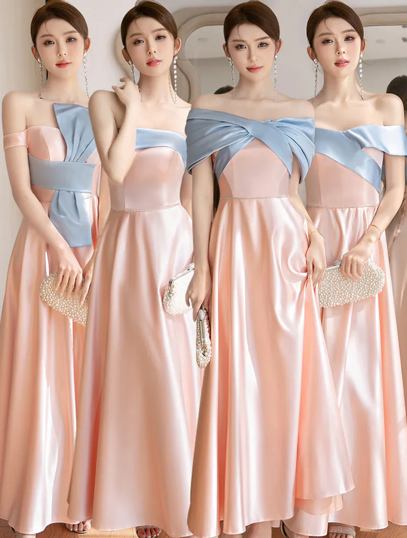 A Line Pink Satin Wedding Bridal Party Homecoming Evening Maxi Dress01