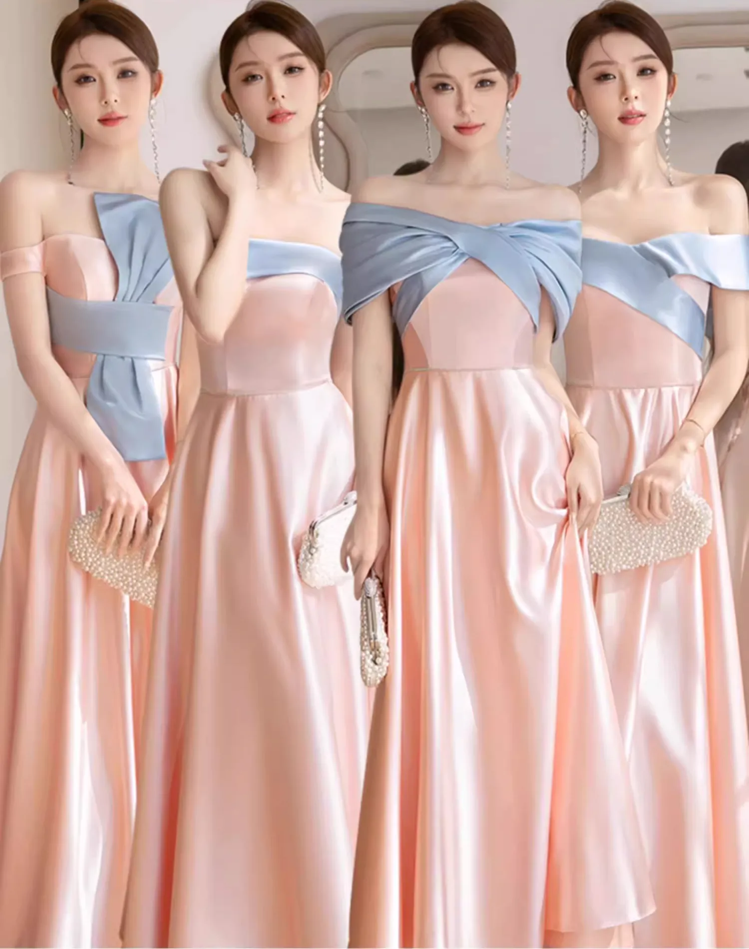 A-Line-Pink-Satin-Wedding-Bridal-Party-Homecoming-Evening-Maxi-Dress11
