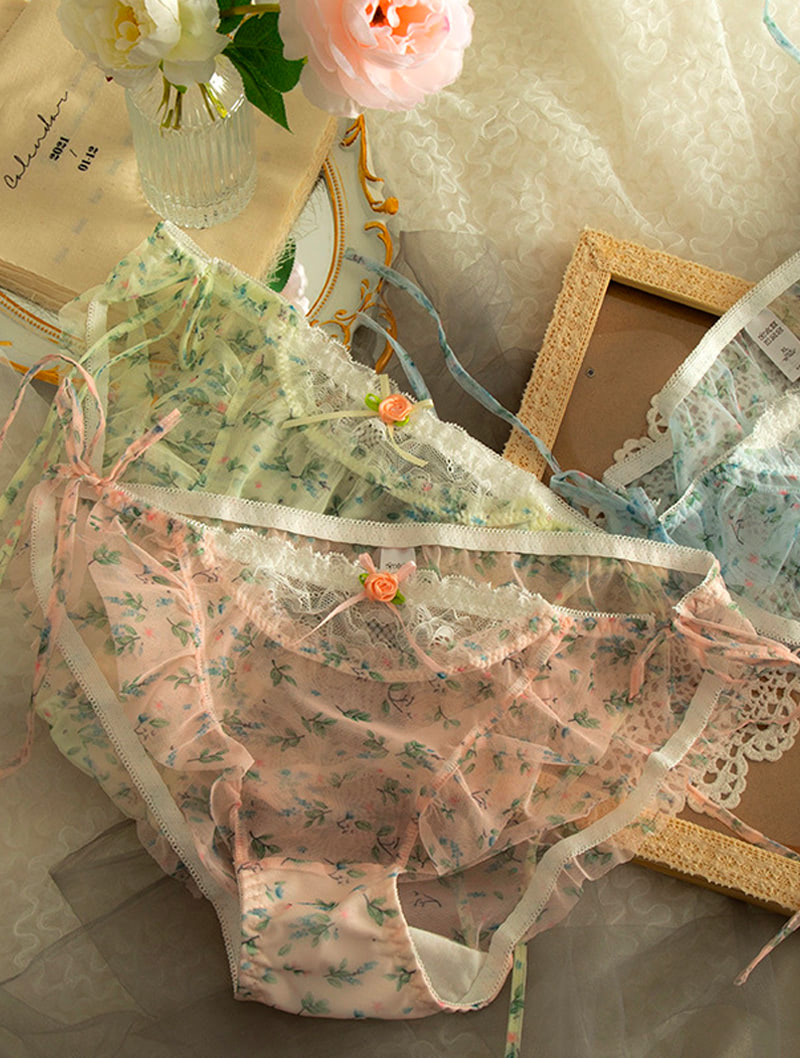 Aesthetic Cottagecore Floral Printed Soft Tulle Underwear Briefs04
