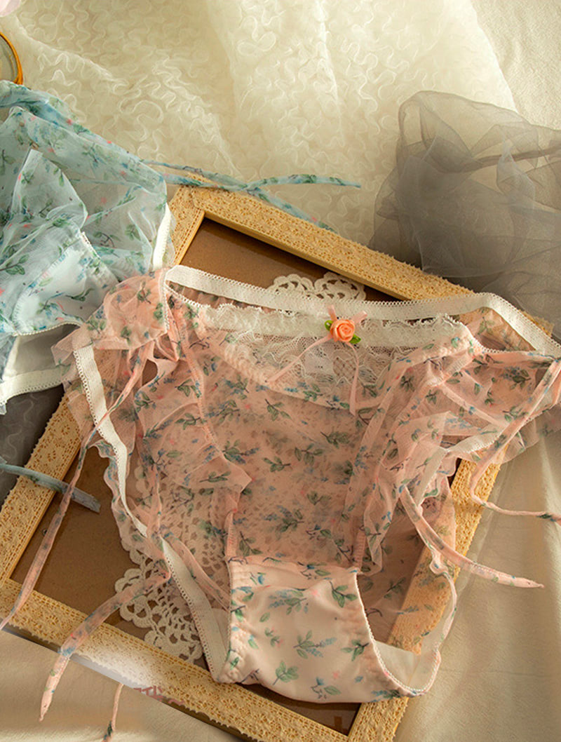 Aesthetic Cottagecore Floral Printed Soft Tulle Underwear Briefs01