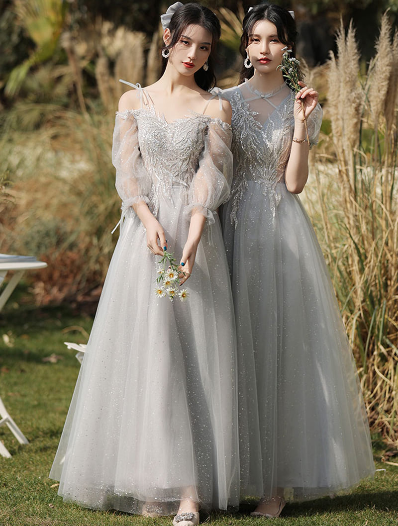 Beautiful Gray Occasion Prom Bridesmaid Evening Maxi Dress04