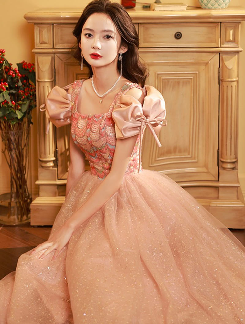 Beautiful Romantic Princess Pink Cocktail Party Dress Formal Gown01