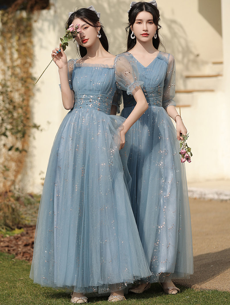 Blue Bridesmaid Dress Wedding Female Guest Gown with 4 Styles01