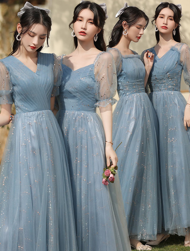 Blue Bridesmaid Dress Wedding Female Guest Gown with 4 Styles02