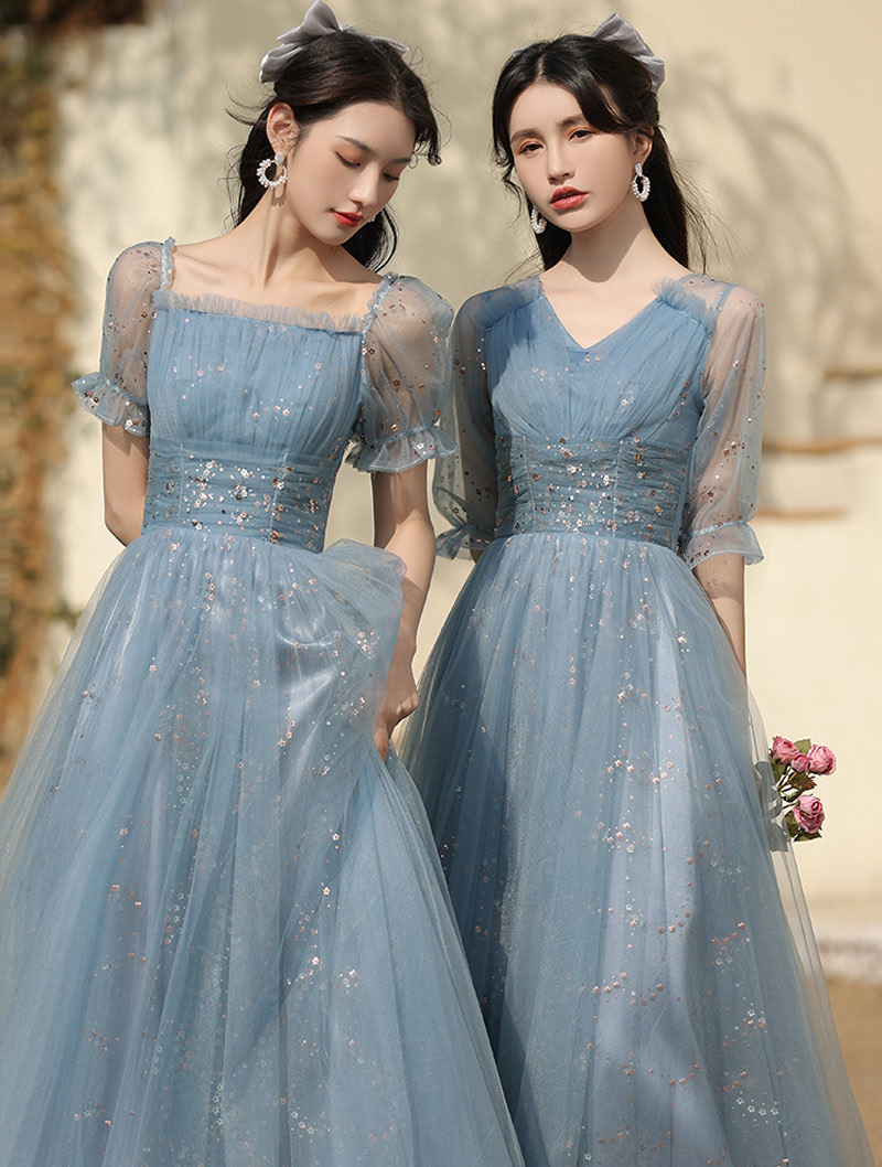 Blue Bridesmaid Dress Wedding Female Guest Gown with 4 Styles03