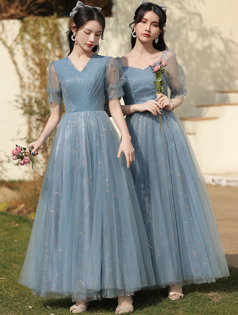 Blue Bridesmaid Dress Wedding Female Guest Gown with 4 Styles05