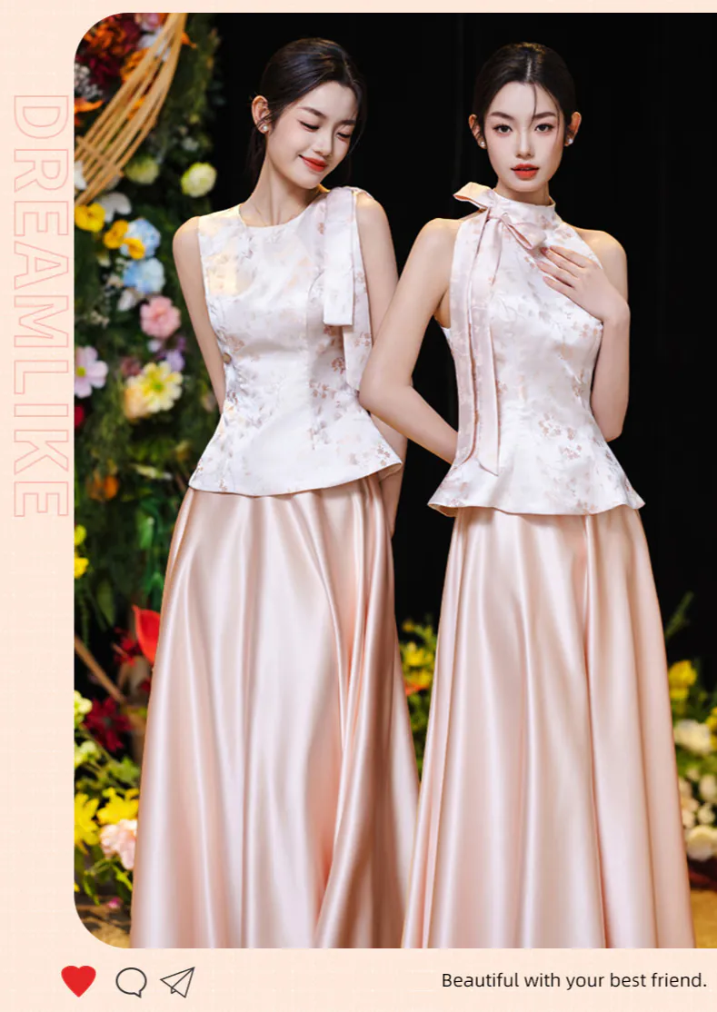 Charming-Blush-pink-Jacquard-Top-Satin-Flowing-Skirt-Bridesmaid-Dress-Set08