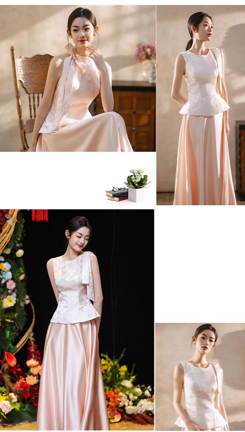 Charming-Blush-pink-Jacquard-Top-Satin-Flowing-Skirt-Bridesmaid-Dress-Set09