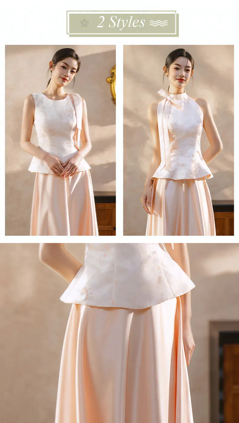 Charming-Blush-pink-Jacquard-Top-Satin-Flowing-Skirt-Bridesmaid-Dress-Set10