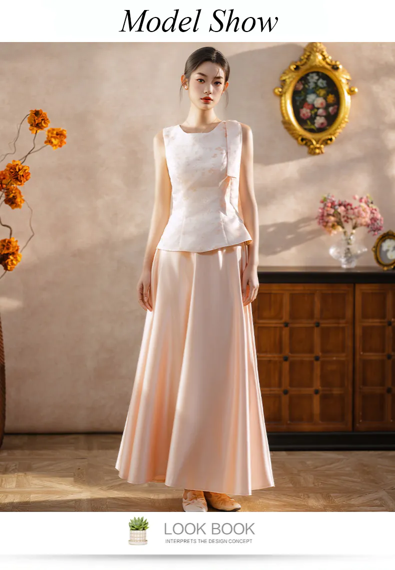 Charming-Blush-pink-Jacquard-Top-Satin-Flowing-Skirt-Bridesmaid-Dress-Set12