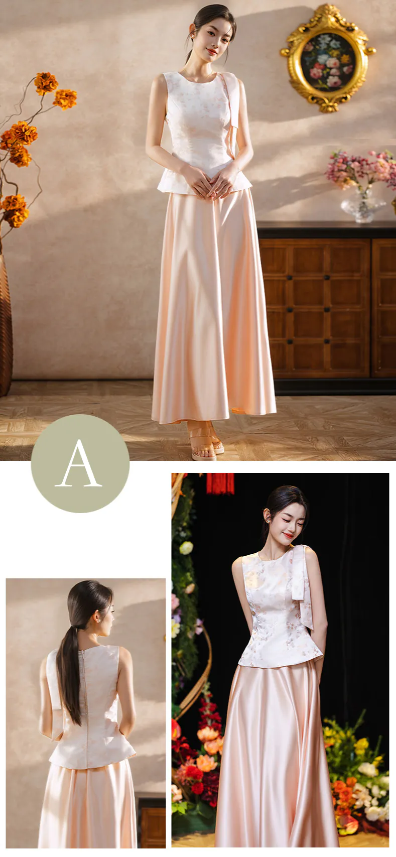 Charming-Blush-pink-Jacquard-Top-Satin-Flowing-Skirt-Bridesmaid-Dress-Set13