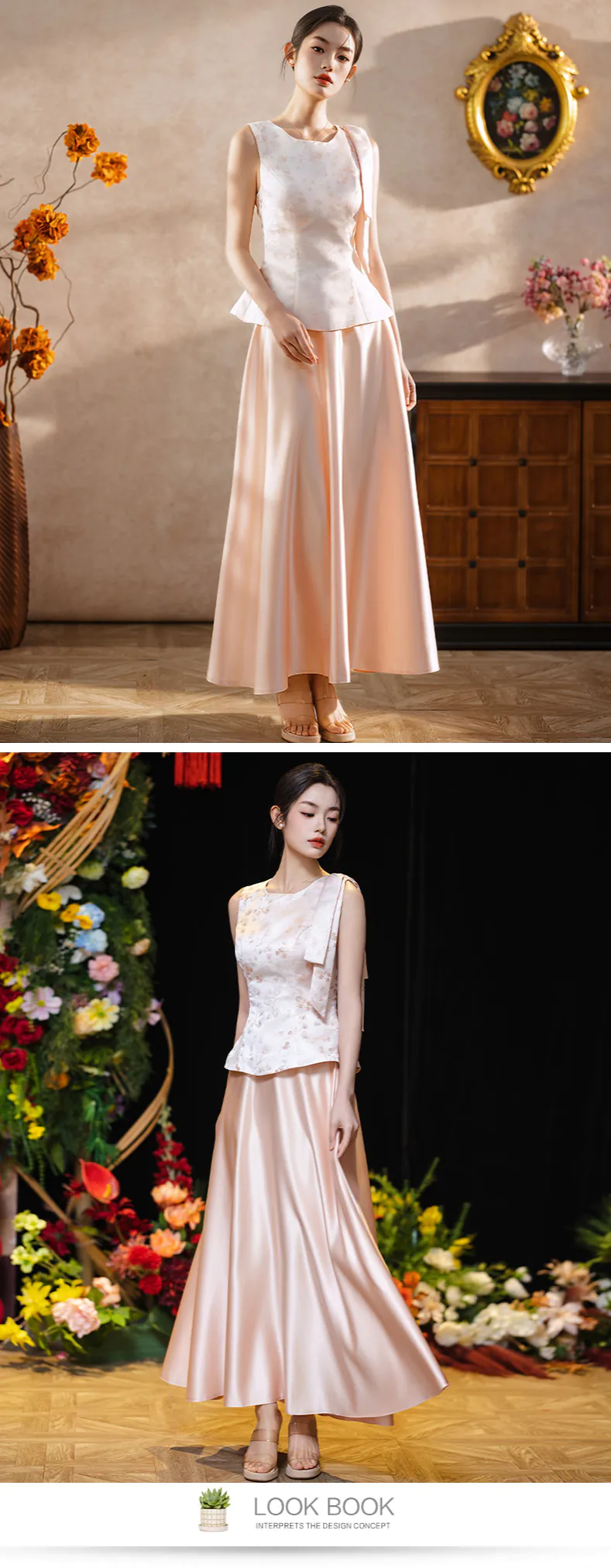 Charming-Blush-pink-Jacquard-Top-Satin-Flowing-Skirt-Bridesmaid-Dress-Set14