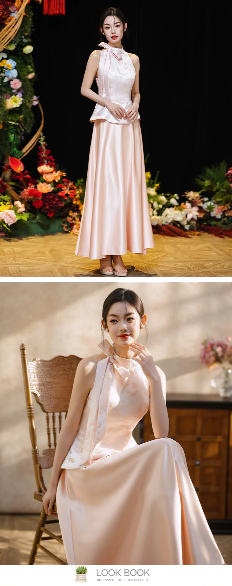 Charming-Blush-pink-Jacquard-Top-Satin-Flowing-Skirt-Bridesmaid-Dress-Set17
