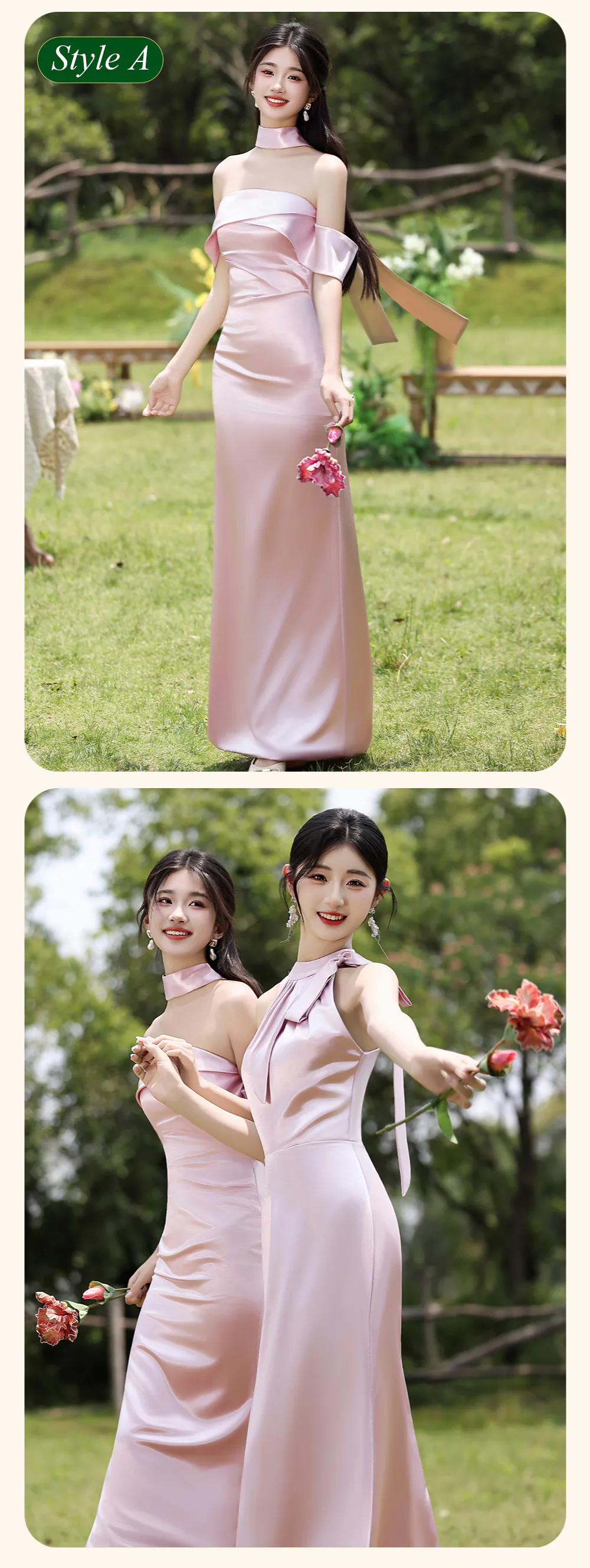 Charming-Pink-Satin-Wedding-Guest-Party-Maid-of-Honor-Bridesmaid-Dress12