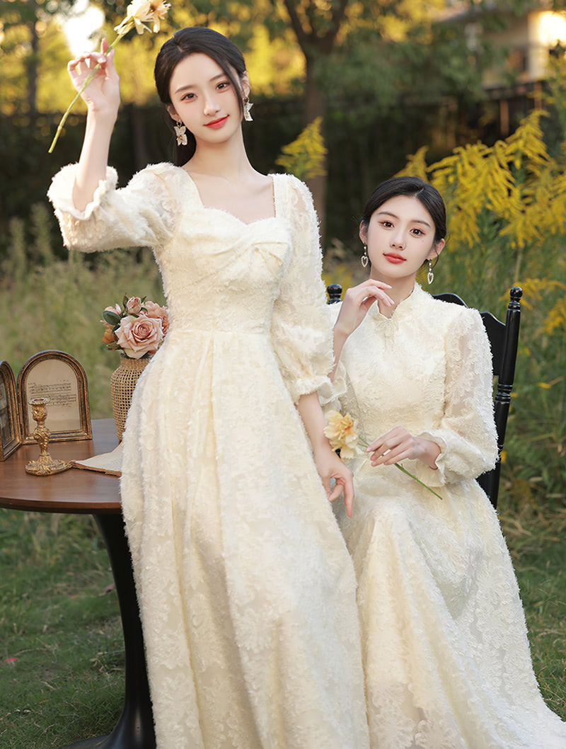 Classy Champagne Autumn Winter Wedding Bridal Party Maxi Dress05