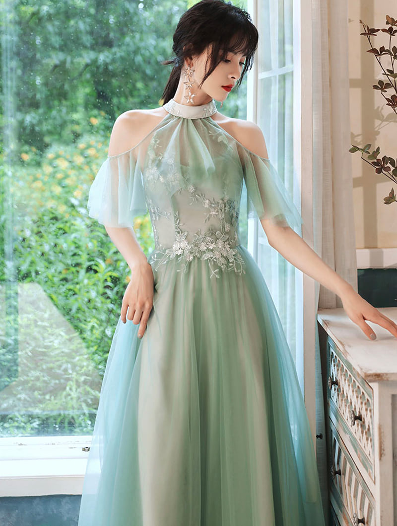 Fairy Green Embroidery Bridesmaid Boho Weeding Party Maxi Dress04