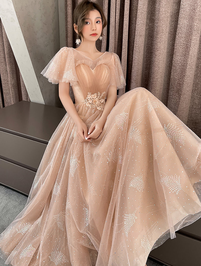 Fashion Khaki A-line Bridal Wedding Party Chiffon Dress for Women03