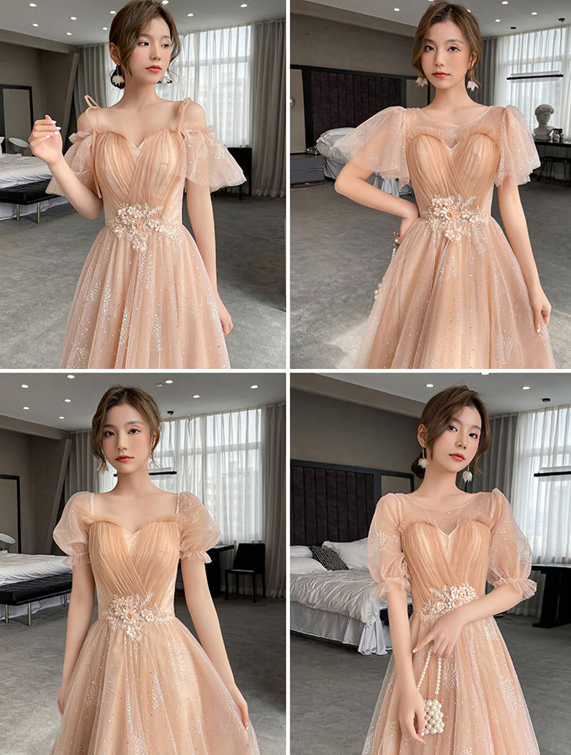 Fashion Khaki A-line Bridal Wedding Party Chiffon Dress for Women05