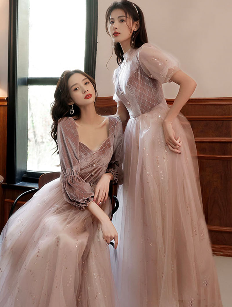 Fashion Velvet Cameo Bridesmaid Maxi Dress with Long Sleeves02