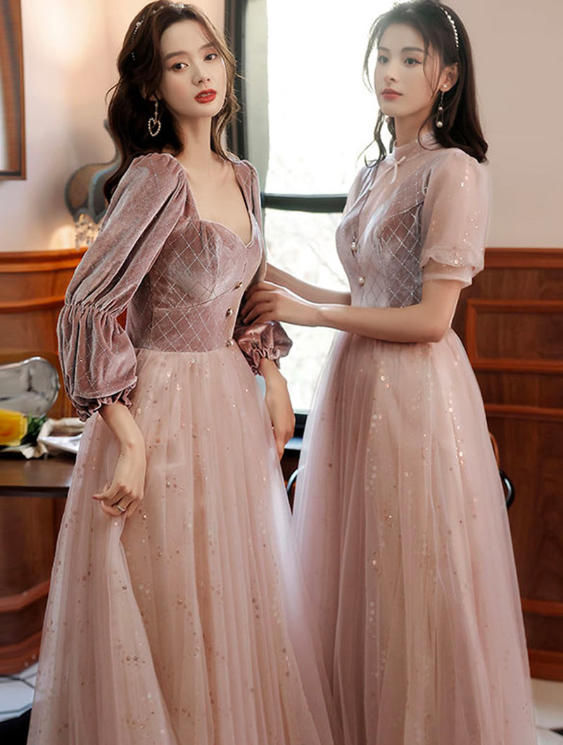 Fashion Velvet Cameo Bridesmaid Maxi Dress with Long Sleeves03
