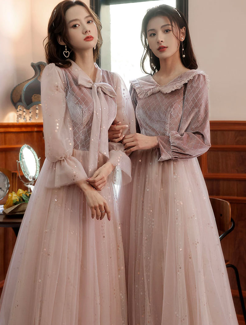 Fashion Velvet Cameo Bridesmaid Maxi Dress with Long Sleeves04
