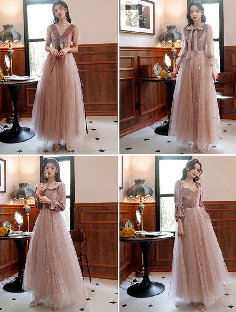 Fashion Velvet Cameo Bridesmaid Maxi Dress with Long Sleeves05