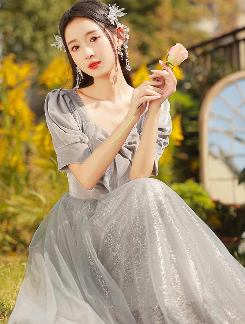 Gray Velvet Fall Winter Bridesmaid Maxi Dress Prom Wedding Gown03