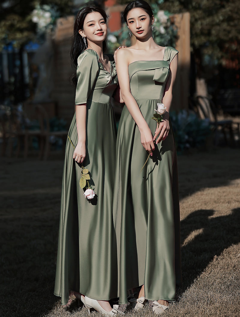 Green Satin Bridesmaid Maxi Dress Boho Wedding Guest Party Outfit01