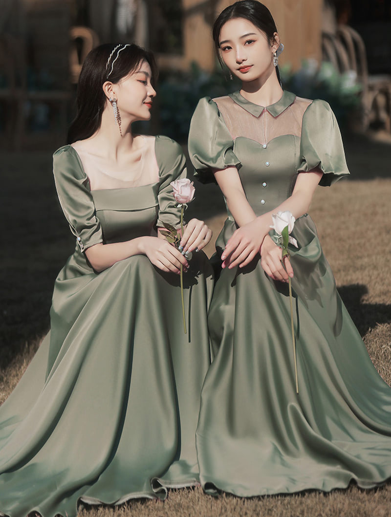 Green Satin Bridesmaid Maxi Dress Boho Wedding Guest Party Outfit02
