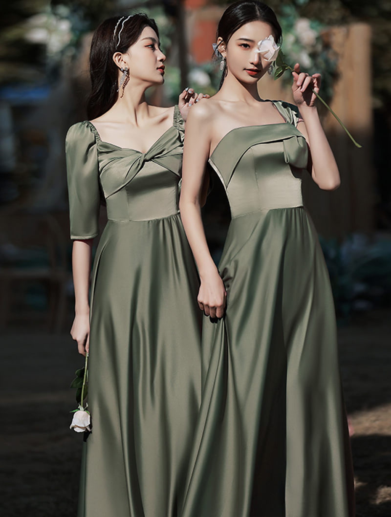 Green Satin Bridesmaid Maxi Dress Boho Wedding Guest Party Outfit03