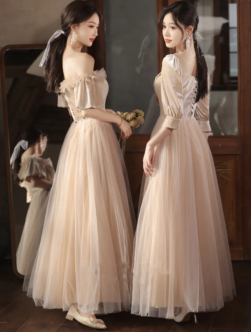 Khaki Velvet Long Sleeve Bridesmaid Dress Graduation Party Long Gown05